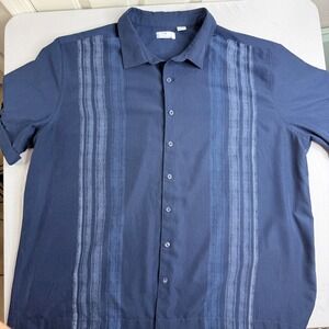 Cafe Luna Mens 3XL Navy Blue Vertical Stripe Short Sleeve Button Down Camp Shirt